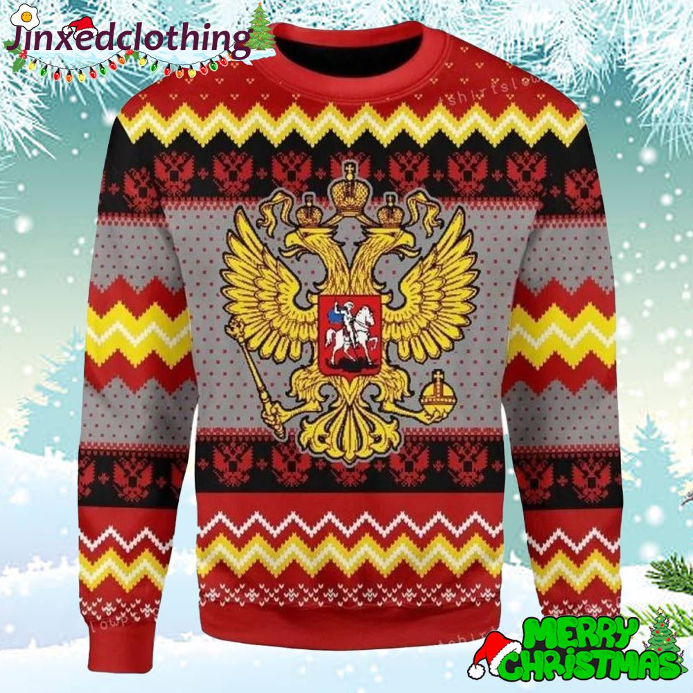 Merry Christmas Russia Coat Of Arms For Ugly Sweater 